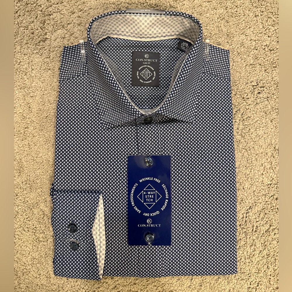 Men’s Navy Micro-Print Dress Shirt
